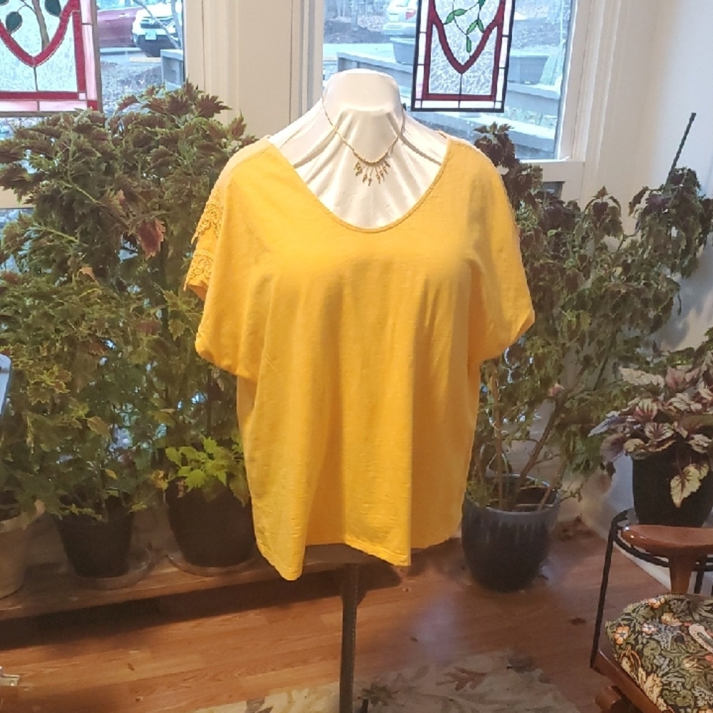 CURATED BY RUA'H KIBRIYA: Love, Canda XL Cotton V-Neck Tshirt W/Lace/Embroidery